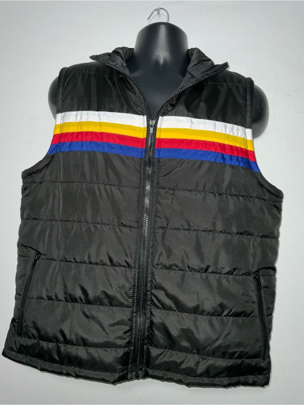 Craft & Flow Retro Stripe Puffer Vest Black Men's Size Large VTS21A